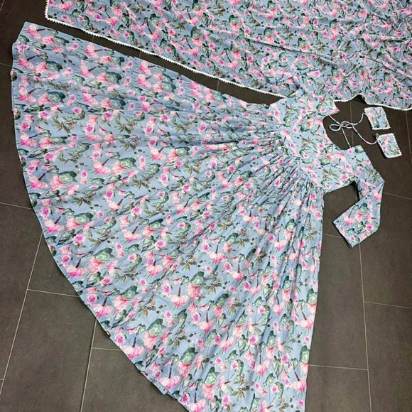 BEAUTIFUL GEORGETTE FLORAL PRINTED FULL FLAIRED GOWN SET WITH PANT AND DUPATTA - Picture 10 of 10